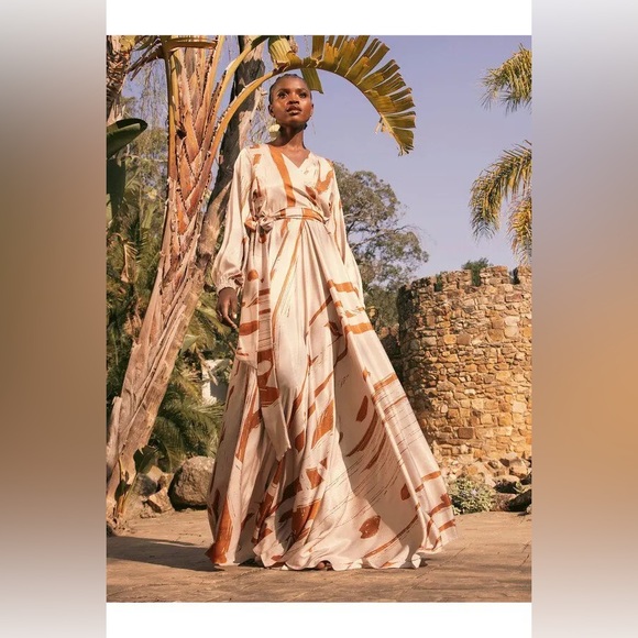 Diarrablu Cream and Brown Patterned Marieme Maxi Dress - Picture 1 of 5